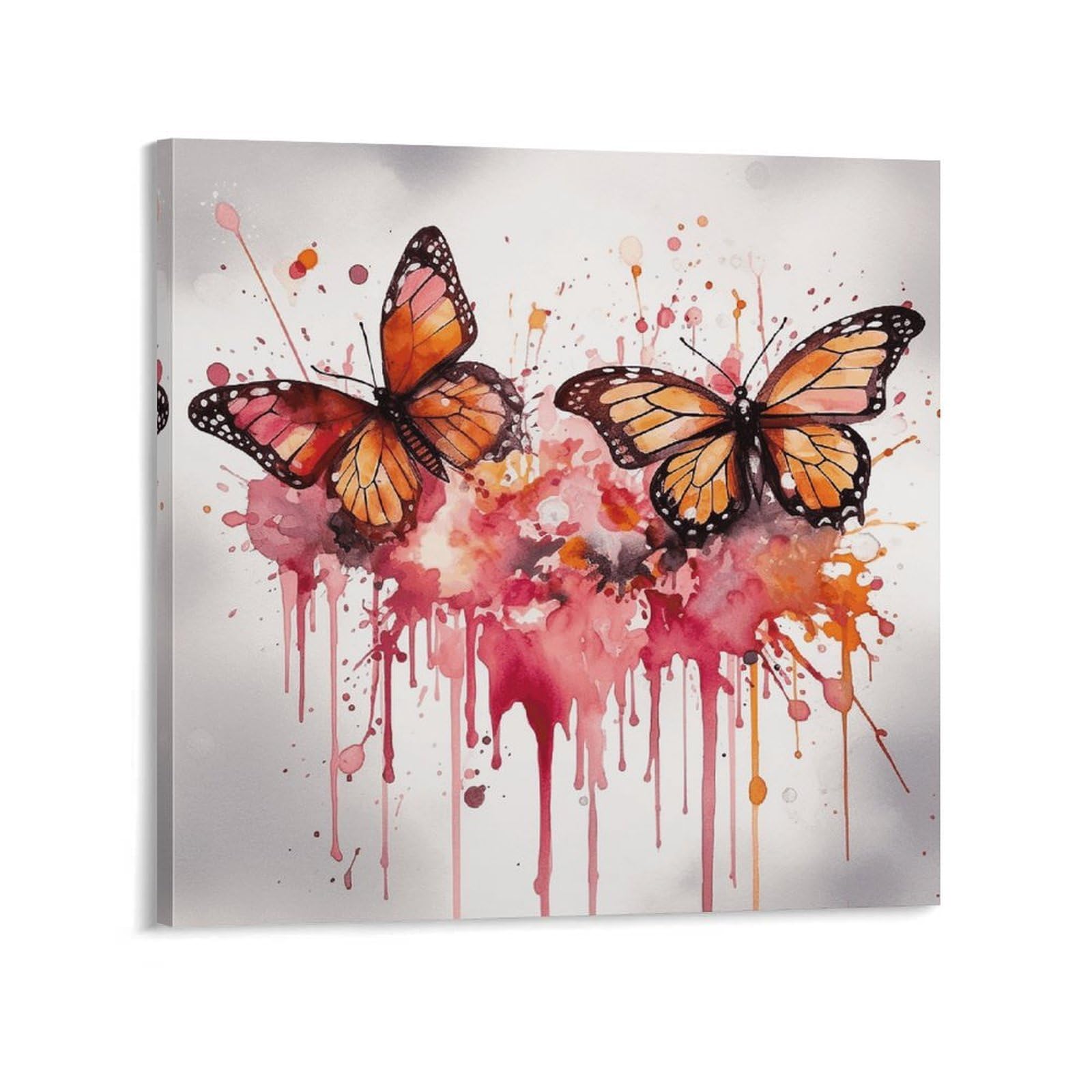 KLOPH Butterfly Drip Spray Watercolor Canvas Wall Art for Living Room 08x8inch Modern Artwork Painting for Bathroom Hanging Canvas Prints Aesthetic Wallart for Bedroom Kitchen Office Wall Decor