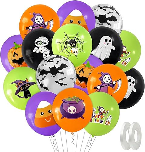 60 globos de fiesta de Halloween, globos de látex de Halloween de 12 pulgadas, globos de Halloween con calabaza, murciélago, araña, fantasma para