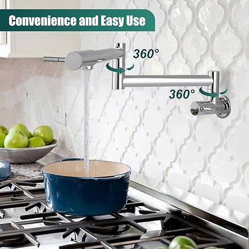 Miniatura 5 de Heyalan Grifo de restaurante de cocina cromado pulido de 19 pulgadas montado en la pared plegable estirable doble articulación brazo oscilante de un