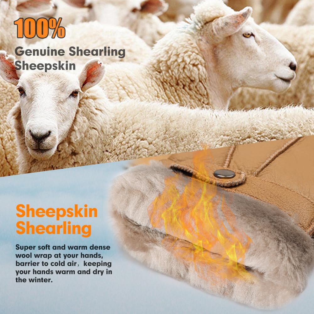 MGGMOKAY Uomo Guanti Shearling Uomo Caldo Inverno Cuoio Shearling Guanti di Pelle di Pecora