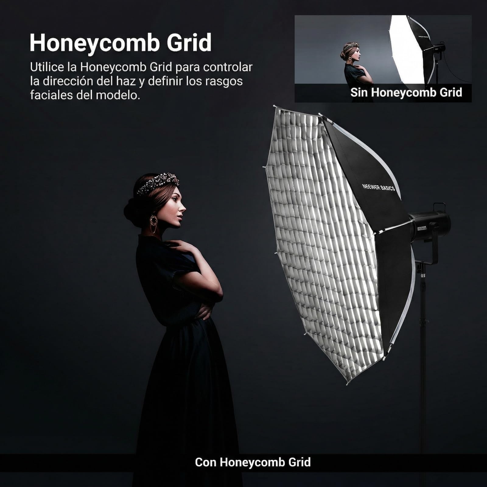 NEEWER Basics Softbox Parabólico 47.2" Bowens Mount Soft Box, Difusor Luz/Rejilla/Bolsa, Compatible con Aputure 150c Compatible con Godox SL60w NEEWER FS300C FS230C FS150B HB80C CB200C Q6 Q300, NS66P
