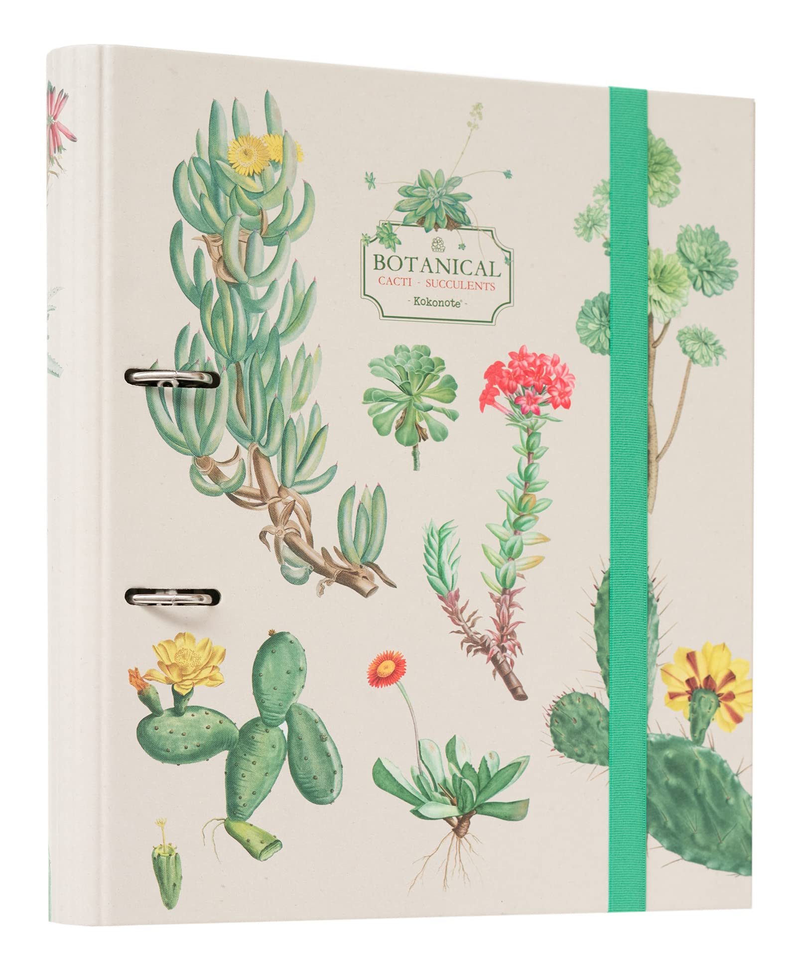 Kokonote Botanical Cacti 2 Ring Binder - A4 Folders Ring Binder - 10.6 x 12.6 inches / 27 x 32 cm - Ring Binder A4 - A4 Ringbinder - A4 Files 2 Ring Binder
