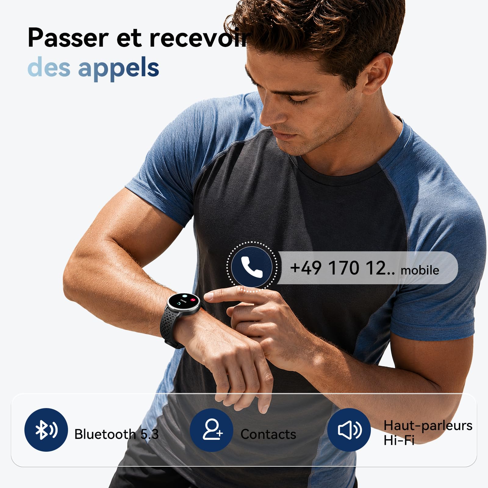 Montre Connectée Homme Femme Ronde 1.27'' Smartwatch 2 Bracelet 120+ Modes Sport 250+ Cadran Etanche 3ATM Fréquence Cardiaque/SpO2/Sommeil Podomètre Fitnes Watch pour Android Samsung iPhone Noir