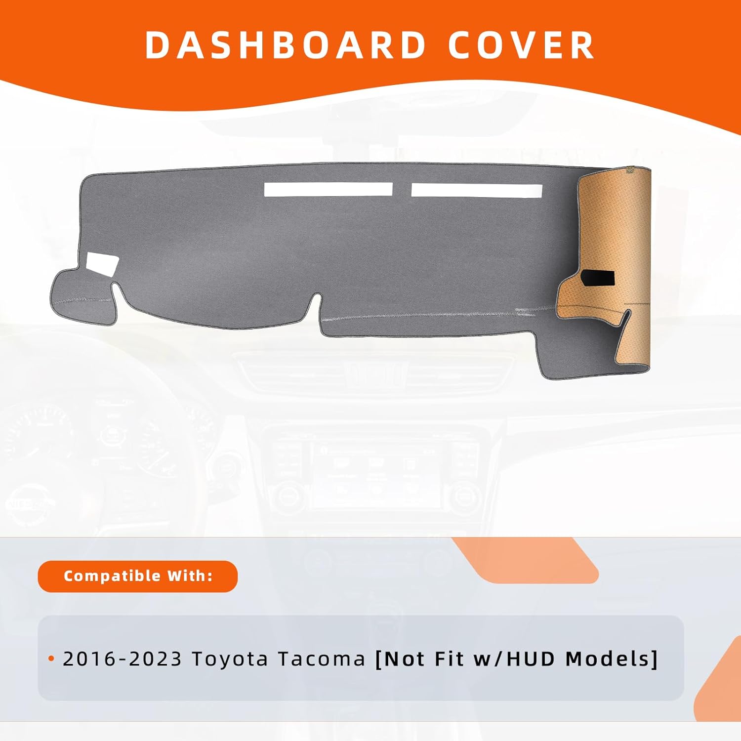 KEYOOG Dashboard Cover Dash Mat Fit for to-yota Tacoma 2023-2016 (Without HUD Models),Car Dash Board Mat Anti-Glare Carpet,Non-Slip Pad Sunshield Protector (Grey)