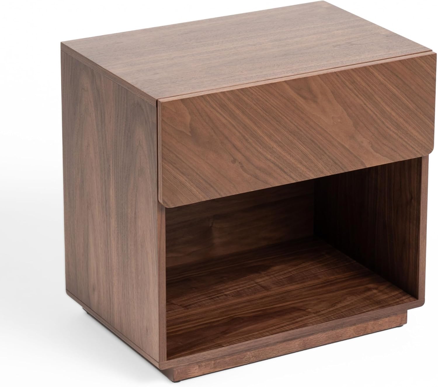 Angled view of the nightstand, showing the side and front panels assembled