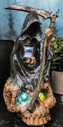 Miniatura 3 de Ebros Gift The Dark Lord - Esqueleto de la parca sin rostro sentado en ojos LED coloridos Cráneo Morphing sosteniendo figura de reloj de arena, luz