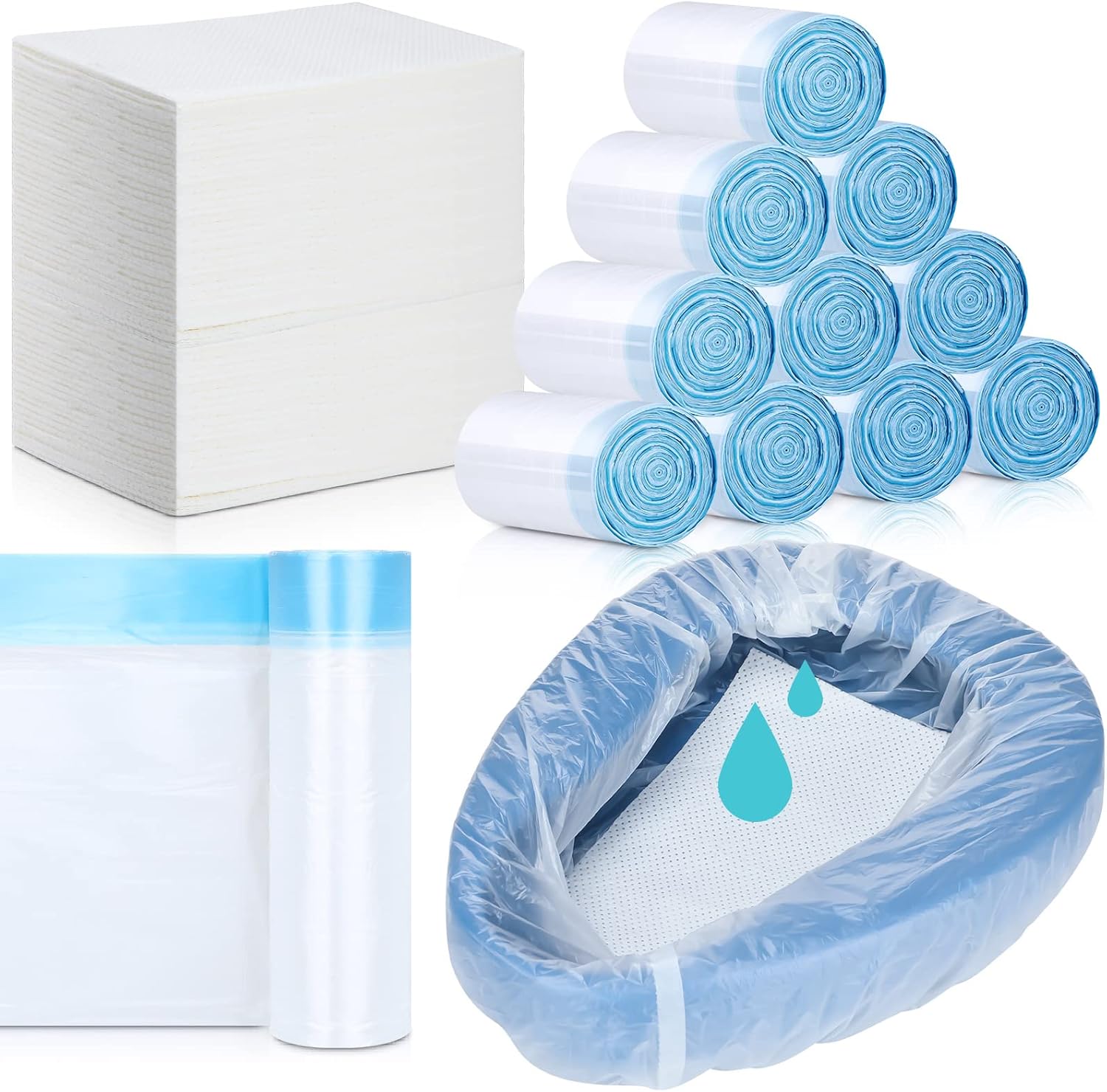 600 Pcs Commode Liners with Absorbent Pads, Disposable