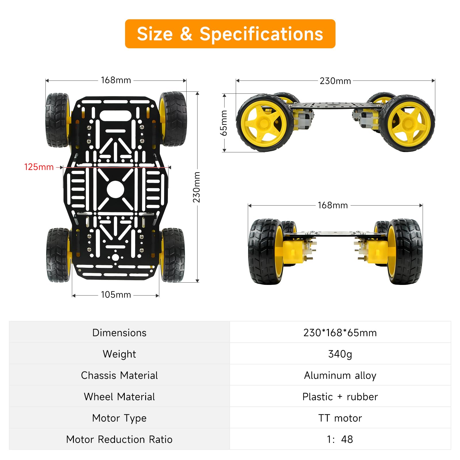 Kit telaio robot 4WD per Arduino/Raspberry Pi