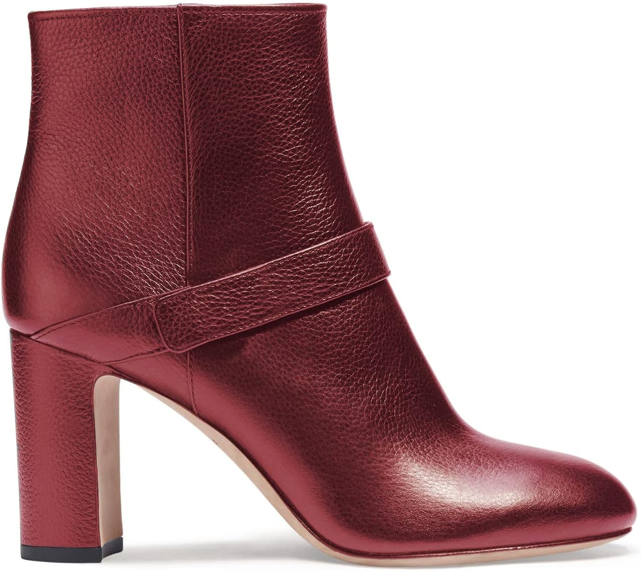 Women Premium Leather Ankle Booties, High Chunk Heel Strappy Short Boots, Round Toe Side Zipper Short Shoes, Elegant Winter Booties for Office or Dress up, Full Size 4-16 M US