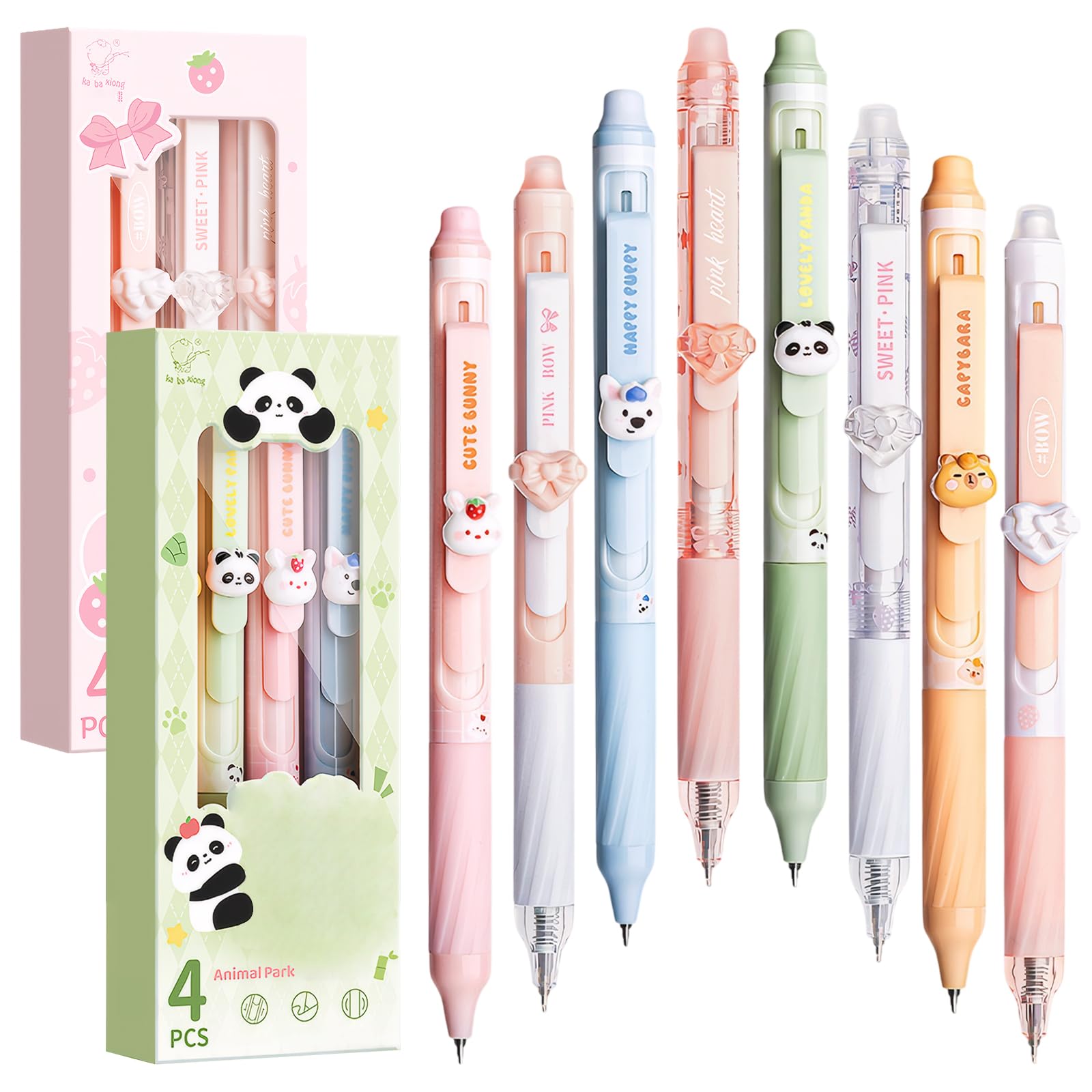 8PCS Erasable Pens Set, Cute Animal Pens Rub Out Pens, 0.5mm Erasable Pen Animals Writing Pens for Kids, Heart Cute Stationary Kawaii Stationery Kawaii Gifts, Blue & Black