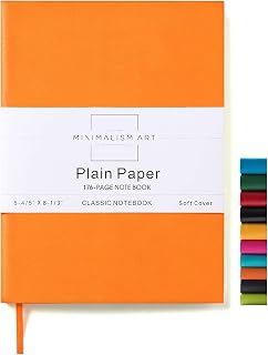 Minimalism Art, Premium Soft Cover Notebook Journal, Plain Blank Page, 176 Pages, Premium Thick Paper 100gsm, Ribbon Bookmark, Fine PU Leather, A5 5.8" x 8.3" (Medium, Orange)