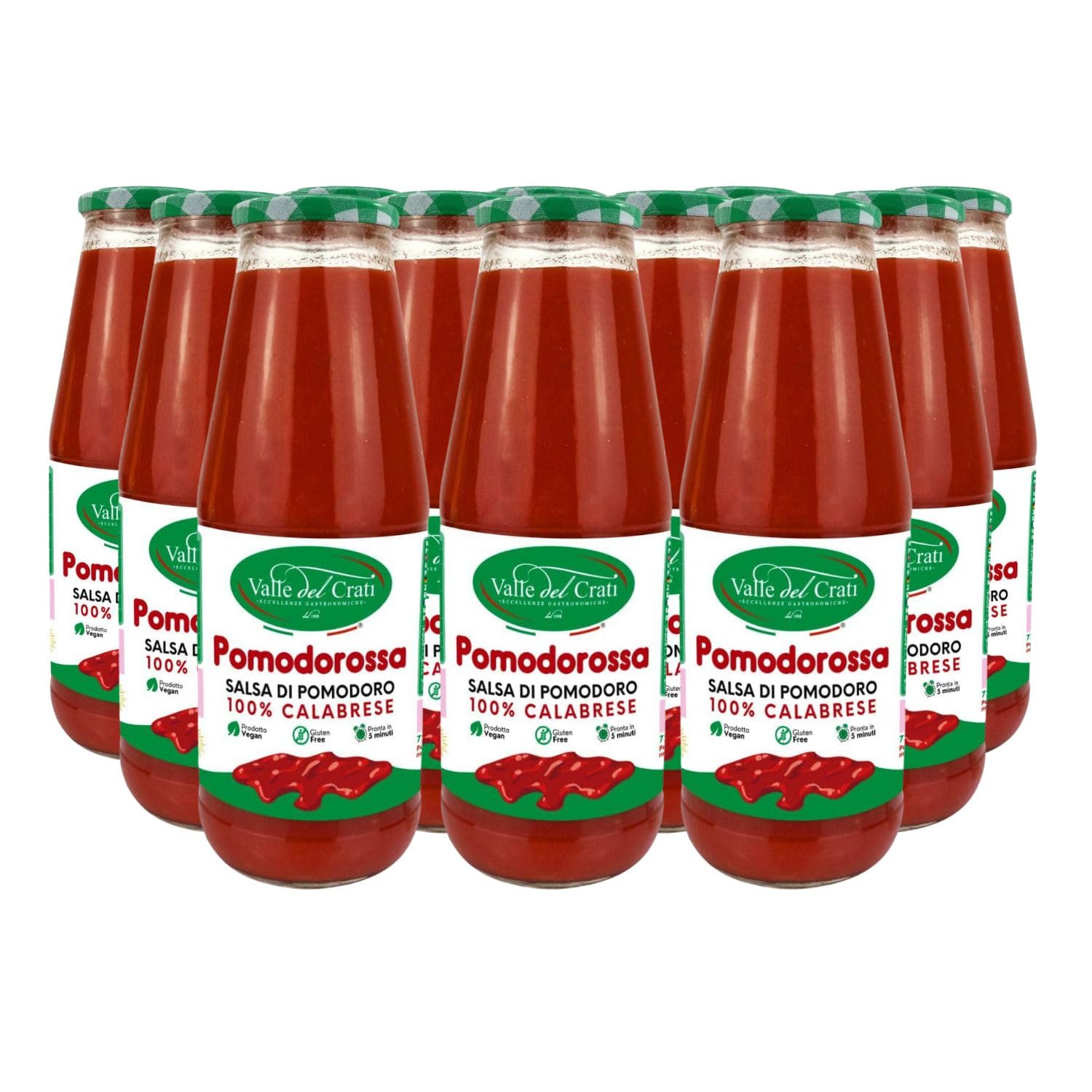 Valle del Crati Sauce Tomate 100% Italienne | 12 bouteilles | Purée de tomates naturelle, végétalienne, sans gluten | Idéal pour les pâtes, pizza, viande, poisson | Prêt en 5 minutes | 12x720ml