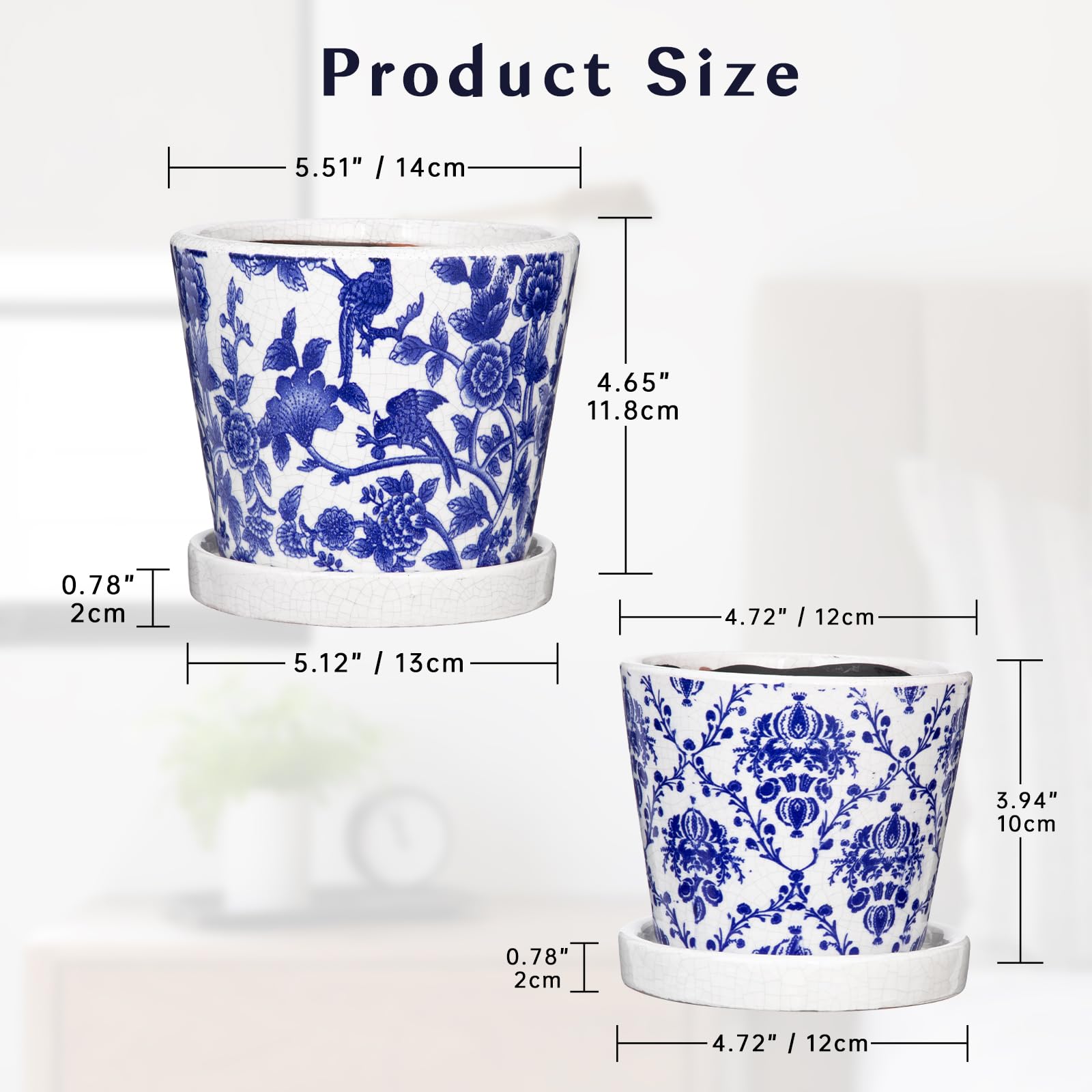 YFFSRJDJ Set di 2 vasi in ceramica da 15,2 cm con fori di drenaggio, piattini e cuscinetti in rete, per piante da interni ed esterni, vaso rotondo per piante grasse, orchidee grasse