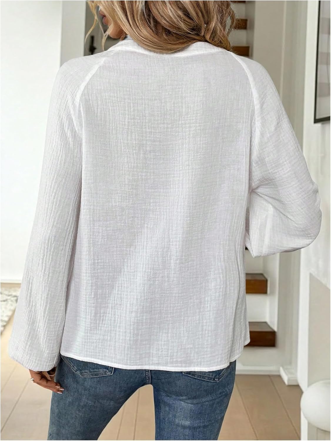 GORGLITTER Women's Boho Peasant Blouses Embroidered Bishop Long Sleeve Linen Shirt V Neck Casual Dressy Nashville Outfits