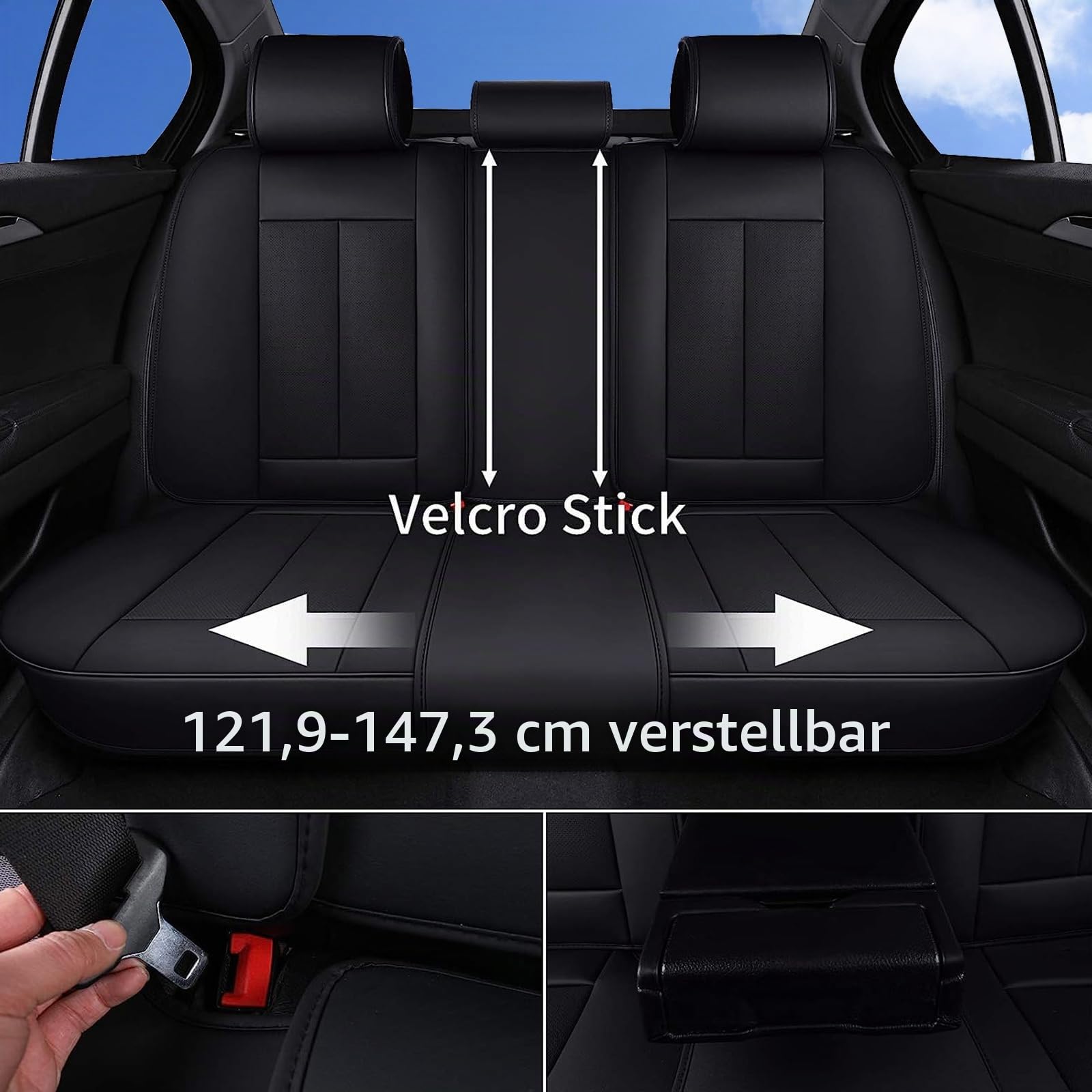Coverado Autositzbezüge Set Wasserdichtes Nappaleder Auto Sitzschutz Universal Fit für die Meisten Limousinen SUV Pick-up Truck, Autositzschoner Vorne und Hinten 5 Stück mit Kopfkissen - Schwarz