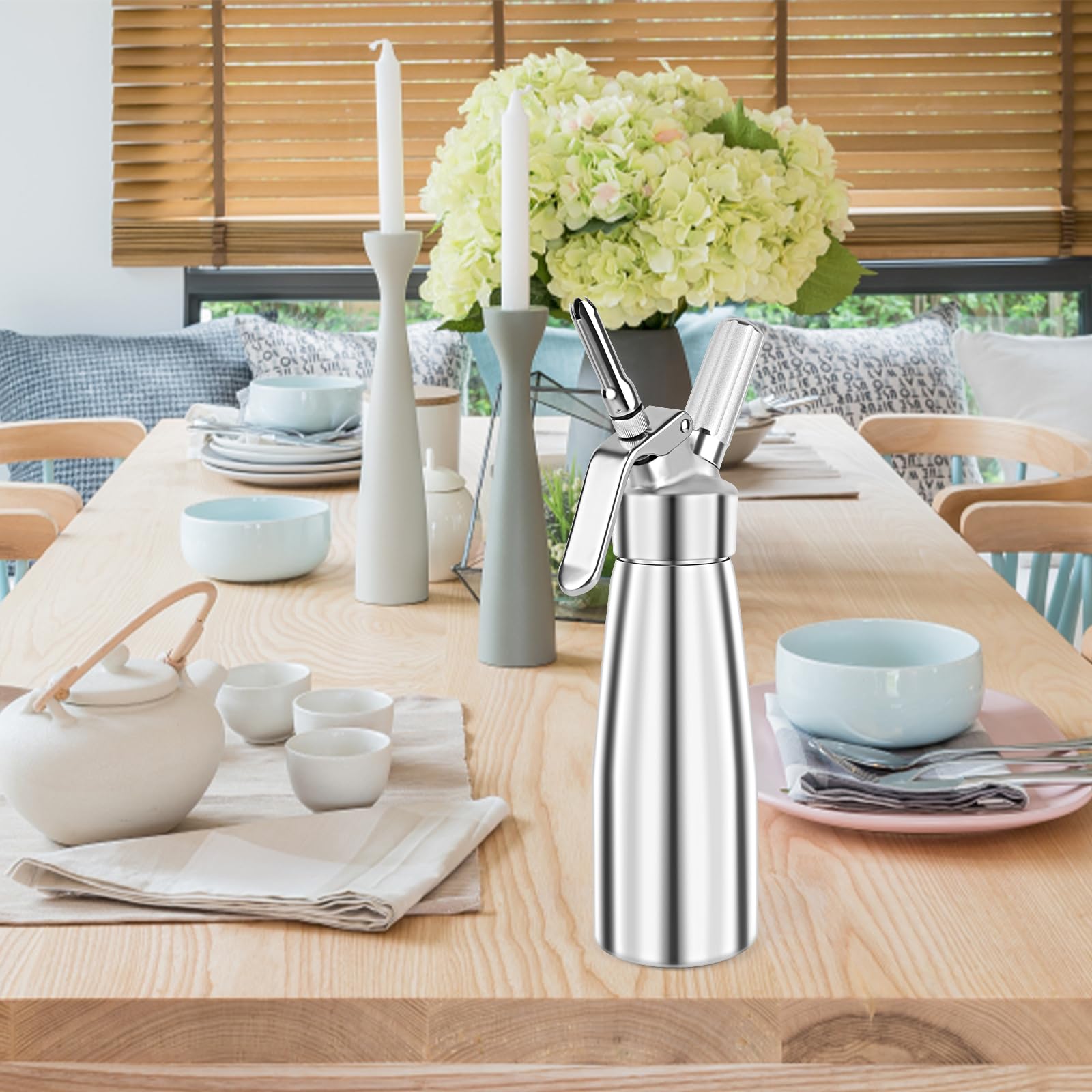 talifoca 500 ml Sifón de Cocina Espumas, dispensador de Crema sifon de Nata Aluminio con 3 boquillas acero Inoxidable y 1 Cepillo, Sifon de Nata para Decorar Pasteles de Cumpleaños, Helados y Postres