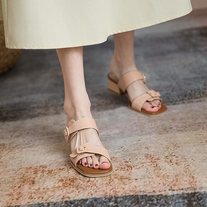 Amazon.com | MOOMMO Women Square Open Toe Mules Chunky Heel