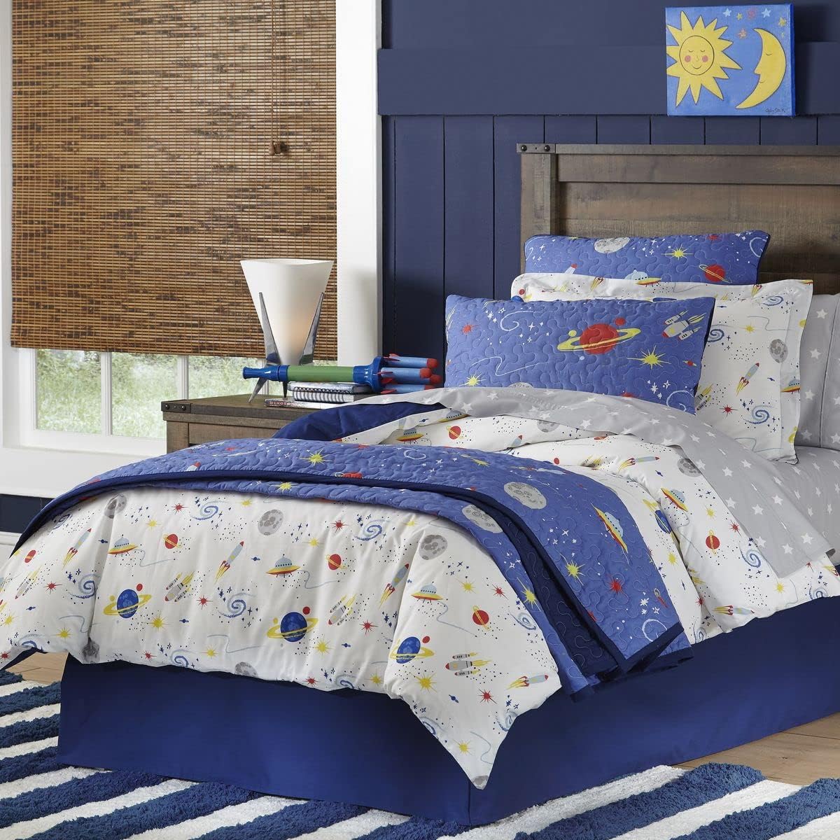 Twin White Cotton Space Theme Kids Bedding Set