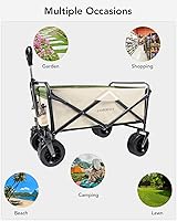 Vista 5 de CAMPERFECT Carro de playa con ruedas grandes – Carro todo terreno al aire libre para camping, deportes, compras – Carro plegable con mango ajustable
