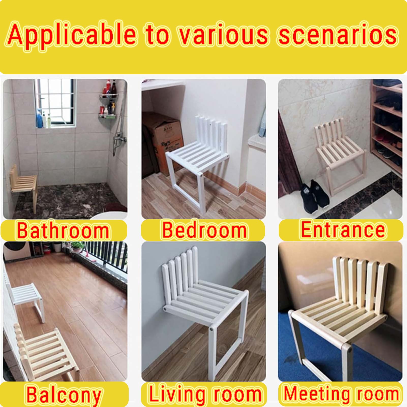 Banco De Ducha Plegable De Madera Maciza Montado En La Pared con Patas De Soporte | Taburete para Cambiar Zapatos que Ahorra Espacio con Patas de Soporte, Soporta hasta 150KG, Ideal para Pasillos