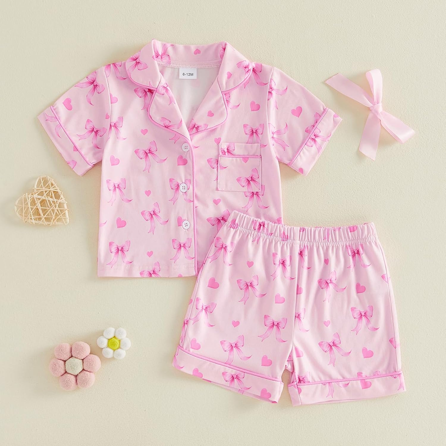 Kuriozud Toddler Baby Girl Pajamas Set Summer Floral Short Sleeve Button Down Shirt Top and Shorts 2pcs Pjs Sets Sleepwear