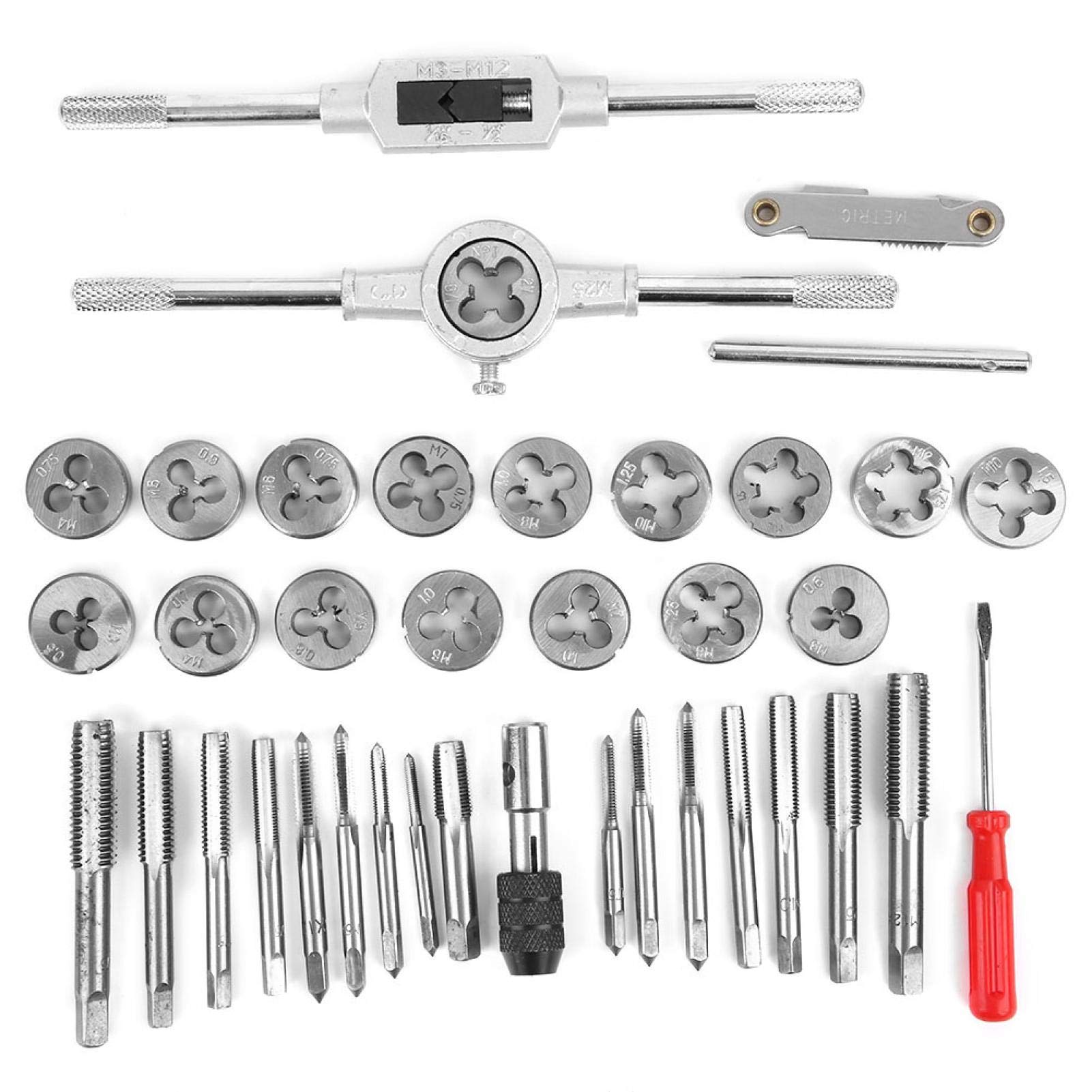 Set di filiere per maschiatura 40 Pezzi Set di filiere e maschiatura Premium, Kit di Utensili per Filettatura Essenziale in Lega di Acciaio ad Alta durezza Set di Utensili manuali con