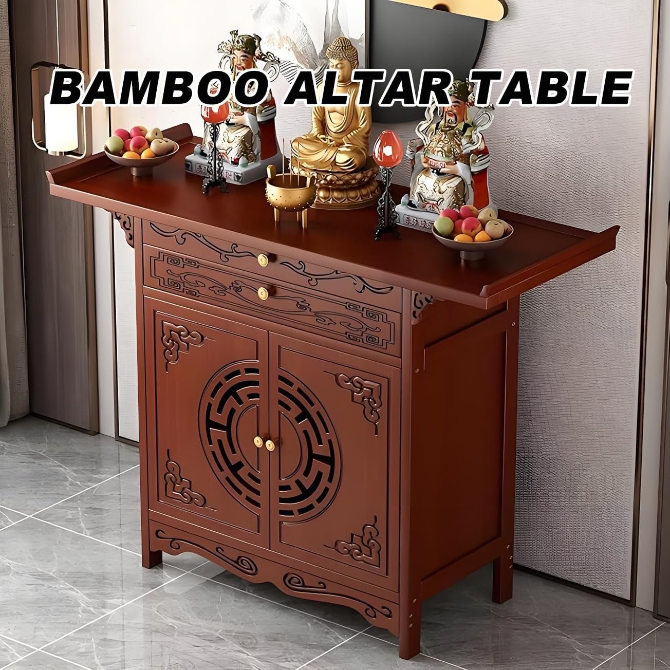 Meditation Alter Table, Bamboo Altar Shelf for Spiritual, Altars Storage Cabinet, Shrine Pedestal Offering Table(Black,47x16x40in)