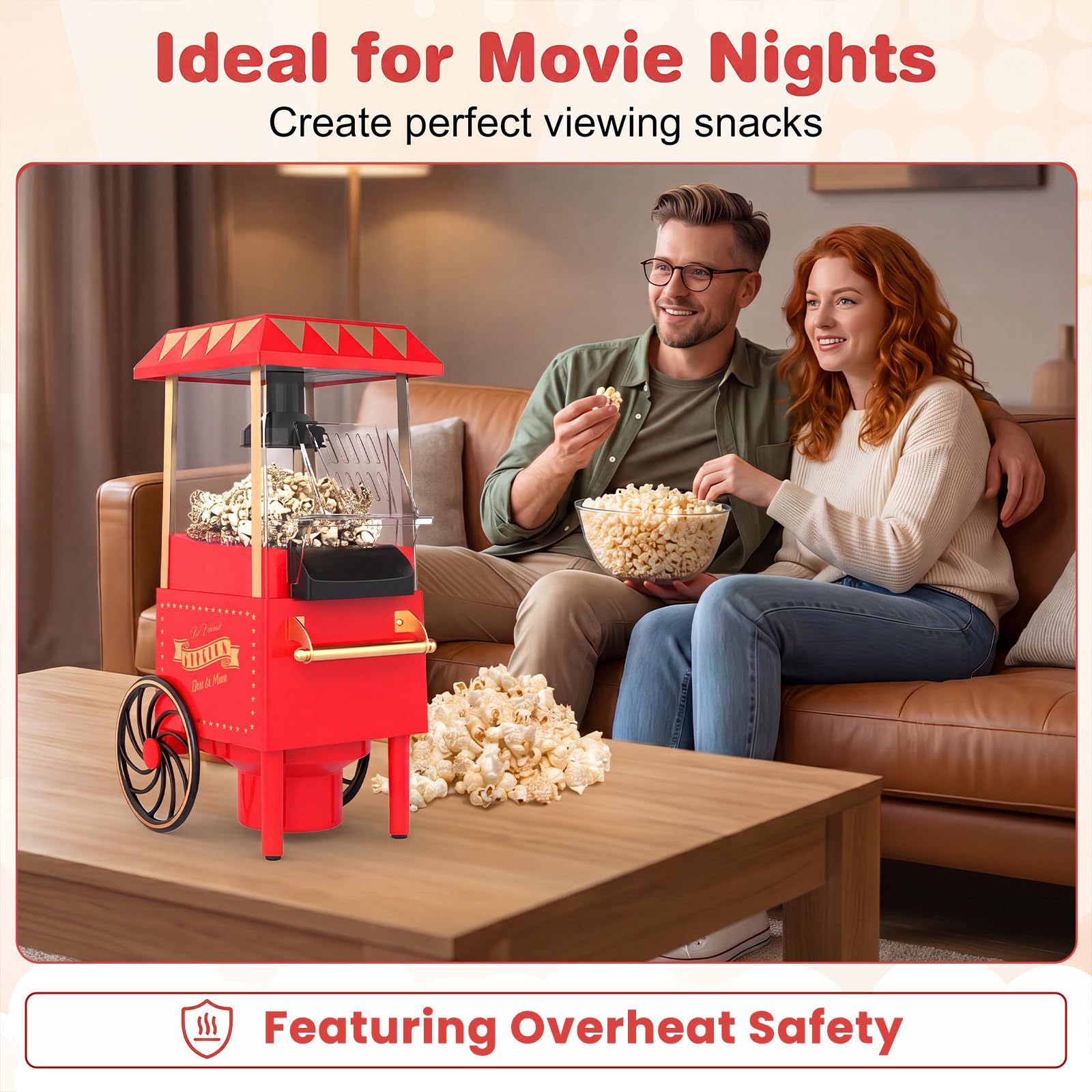 GIANTEX Macchina per Popcorn 1200W, Macchina per Pop Corn ad Aria Calda con Misurino da 67 ml, Senza Olio, Pronta in 2 Minuti, Pulizia Semplice, Design Retro e Portatile per Casa