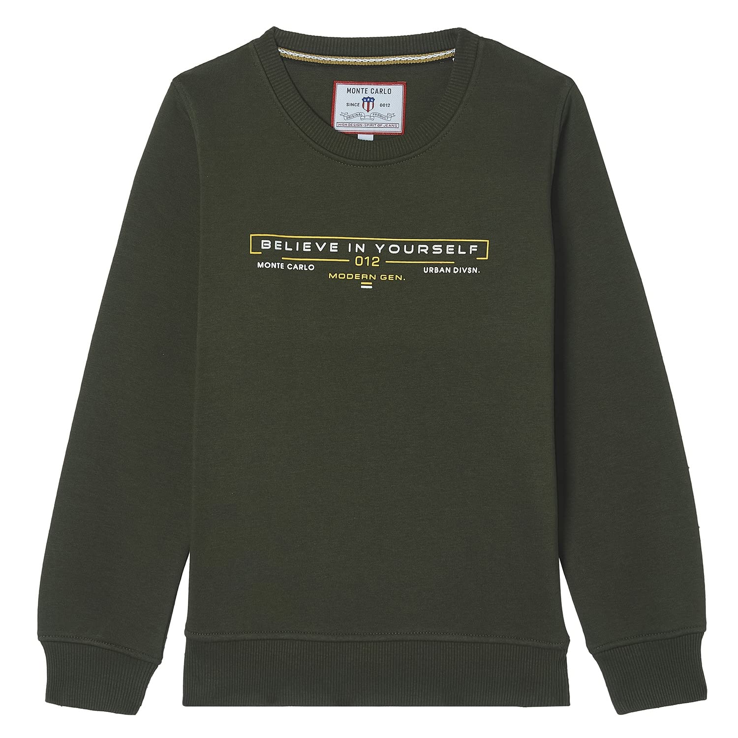 Monte Carlo Boys Cotton Blend Olive Printed Round Neck Sweatshirt - Main Image