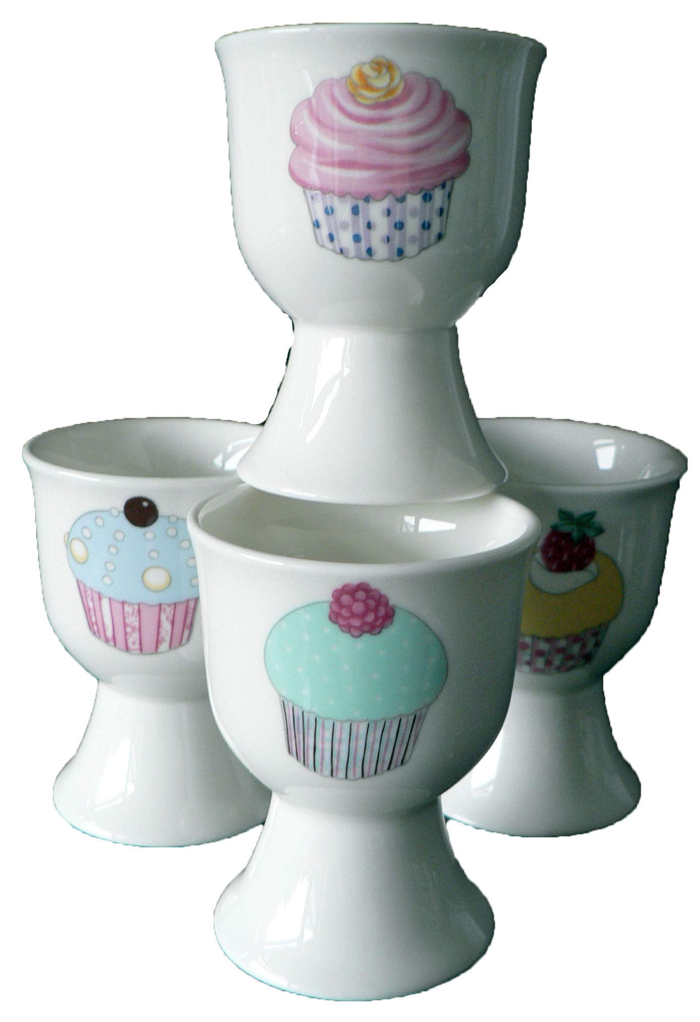 crackinchina Cupcake egg cups eggcup porcelain set of 4 different boxed
