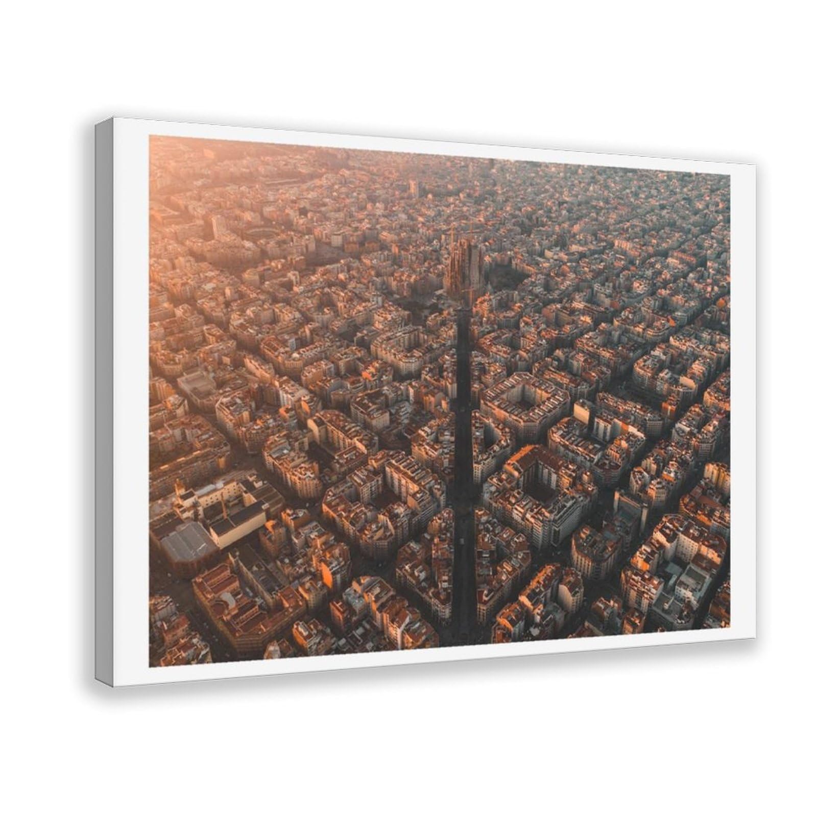 HEYANM Barcelona Sunrise Print Sagrada Familia Aerial View Spain Canvas Poster Bedroom Office Room Decor Gift Frame 12x18inch