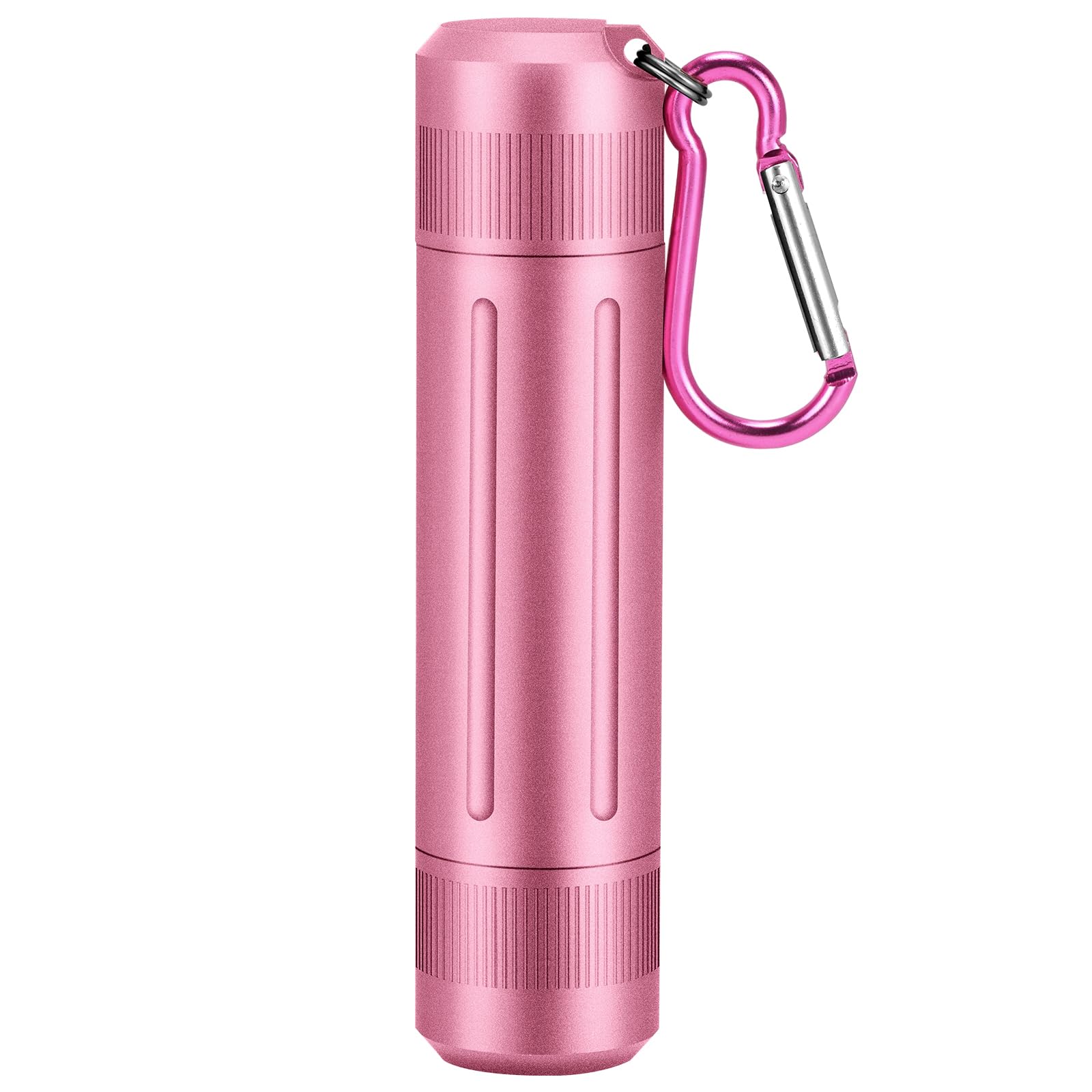 Smell Proof Airtight Container, Portable Sealed Stash Jar Lightweight Aluminum Travel Storage Tube with Carabiner for Herbs, Spices, Valuables - Pink