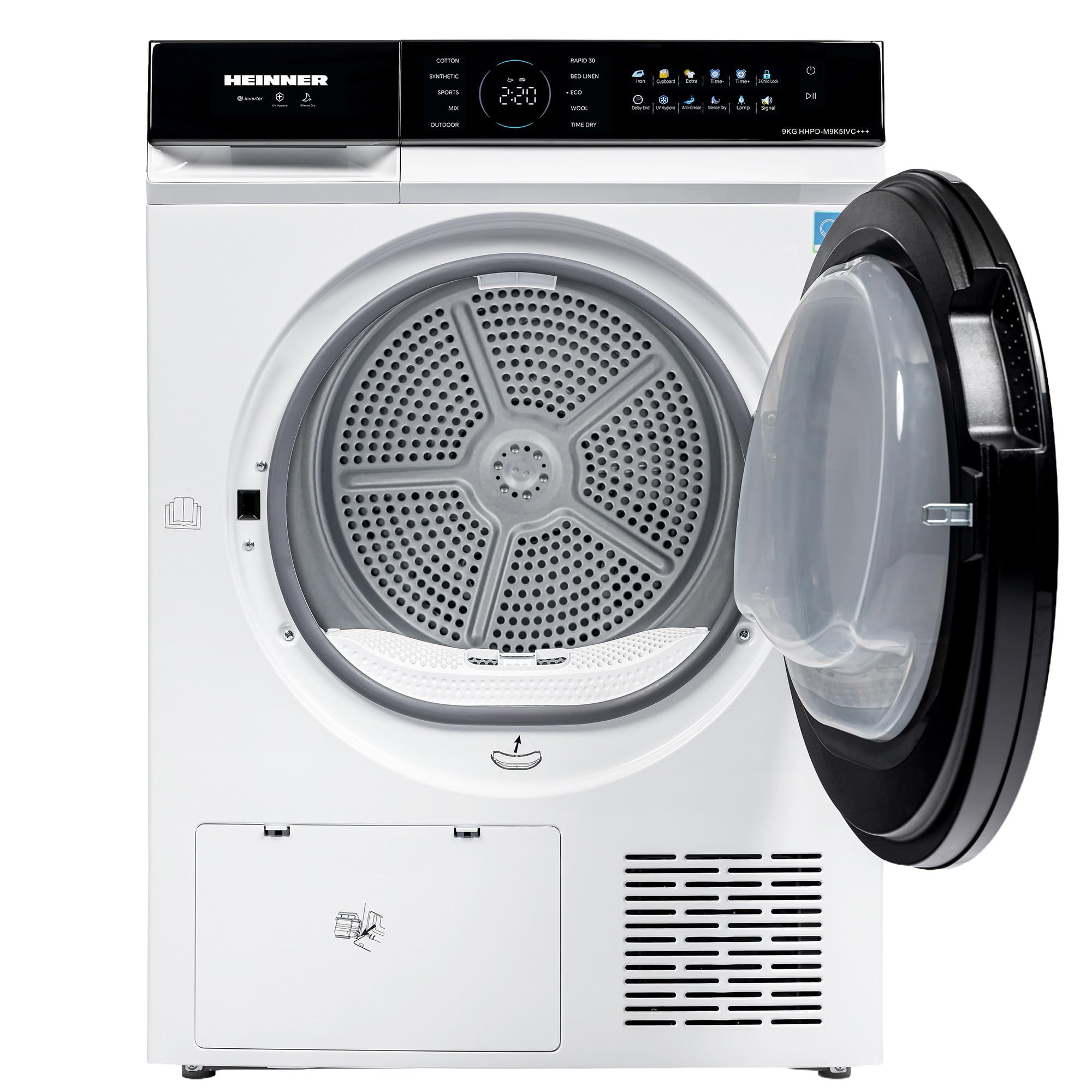 HHPD‑M9K5IVC+++ Wärmepumpentrockner – 9 kg Fassungsvermögen, energiesparender Inverter-Motor, Energieklasse C, LED-Display, 10 Programme inkl, modernes Weißes, inklusive 5-Jahres-Garantie