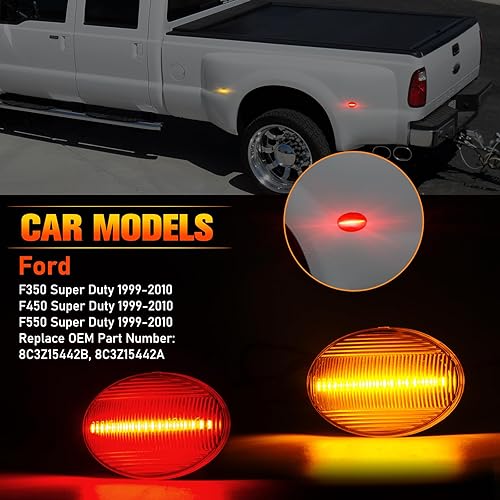 Miniatura 9 de Luz LED blanca de marcador lateral para guardabarros, 4 unidades, para cama trasera, compatible con Ford F250, F350, F450, F550, Super