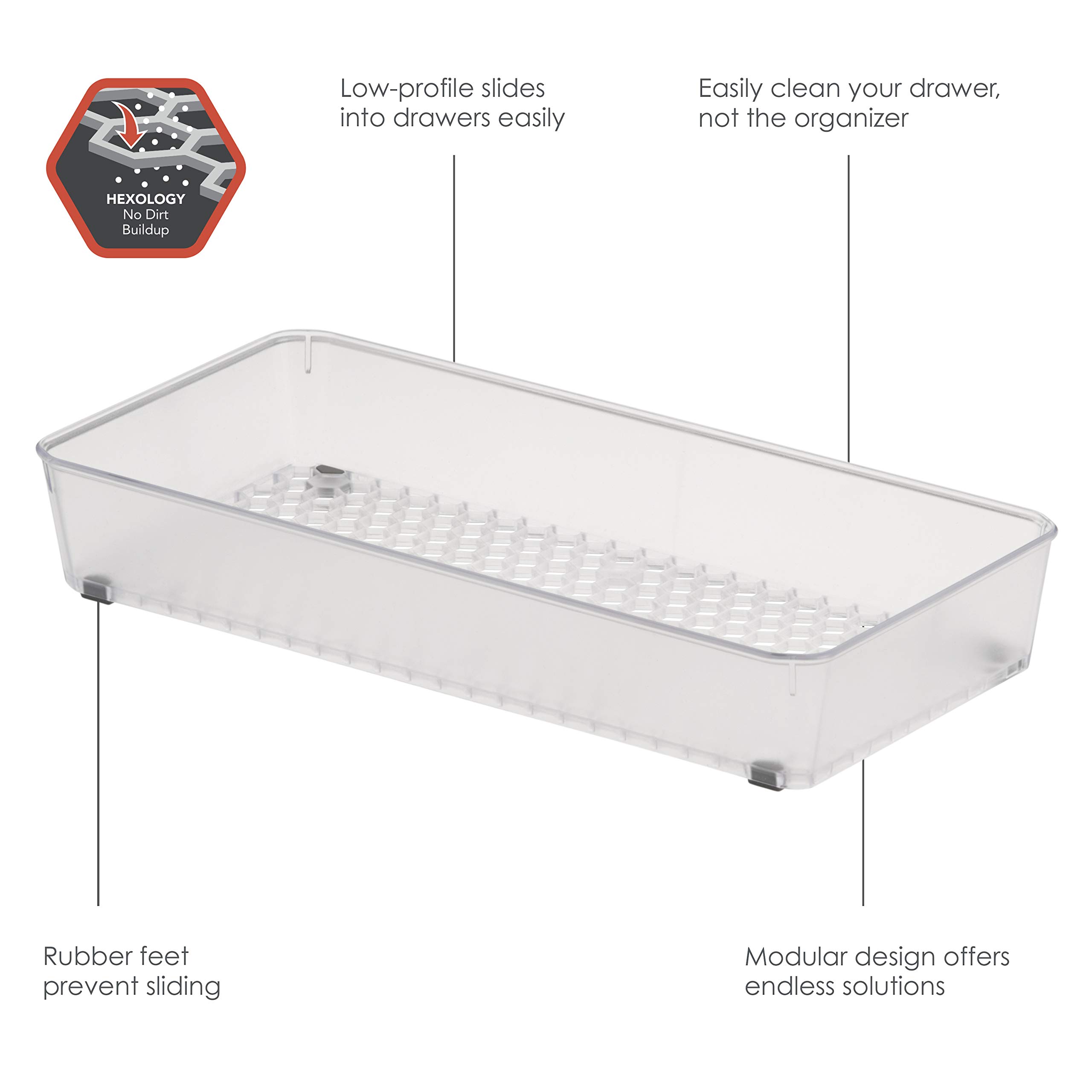 Spectrum Diversified Hexa - Bandeja organizadora de cubiertos de cocina moderna, utensilios, soporte para cubiertos, almacenamiento de clóset, 6 x 12, transparente Frost