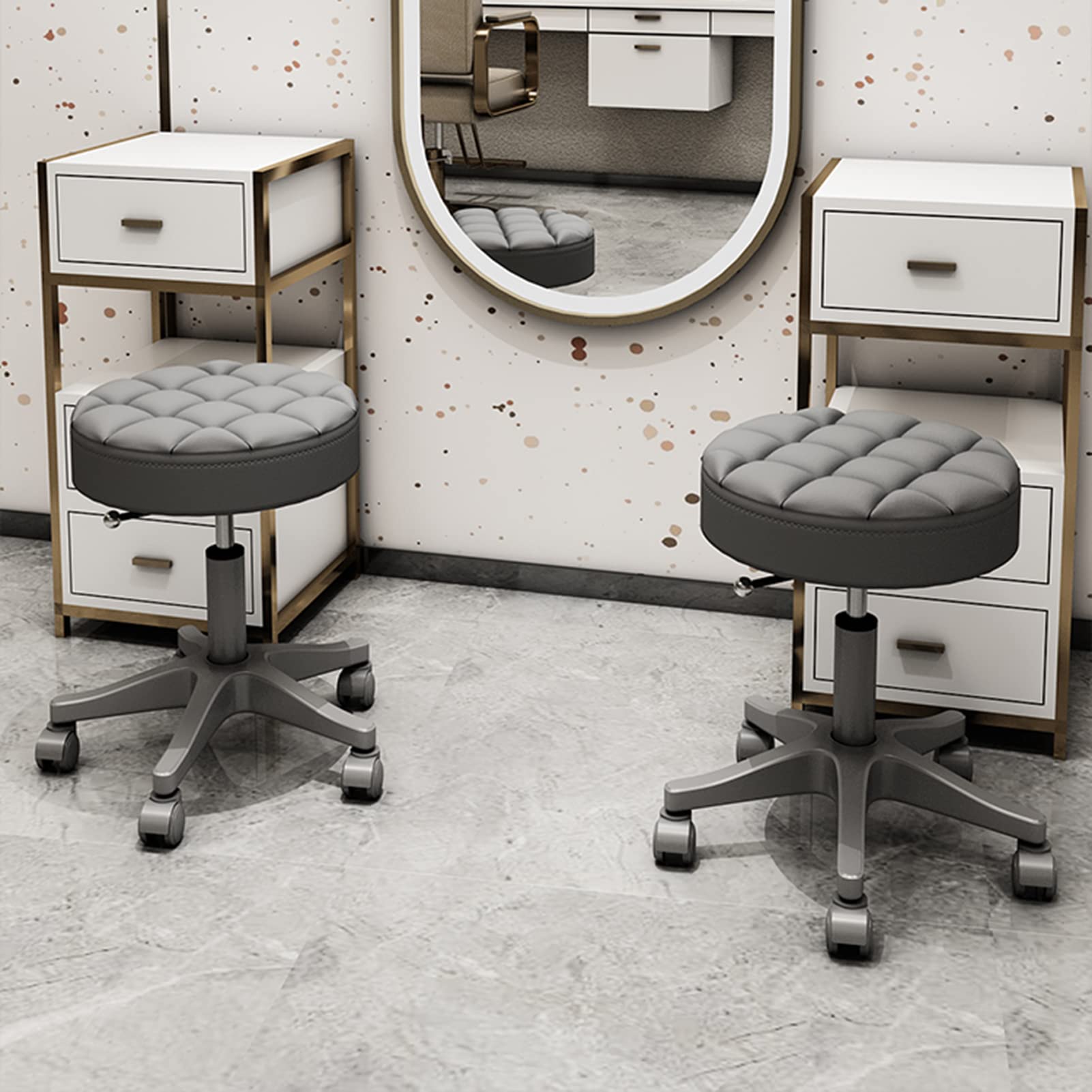 Amazon.co.jp: ラウンドローリングスツールソフトグレーシートチェア