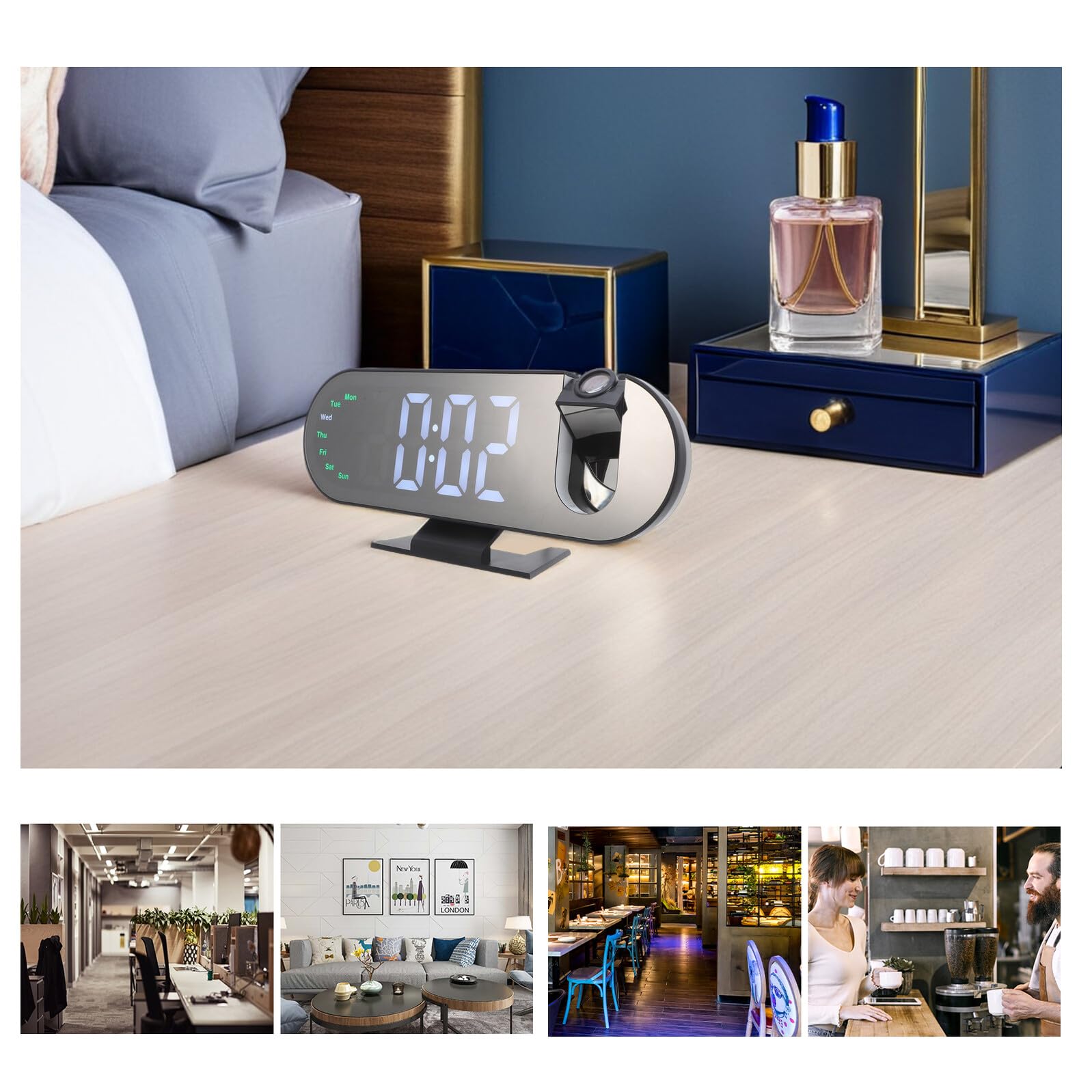 TOYANDONA Reloj Despertador Digital con Proyección Led, Espejo Acrílico, Tamaño Compacto 23x9,4x5,6 Cm, Funciona con Pilas AAA y USB C, para Dormitorio y Hogar