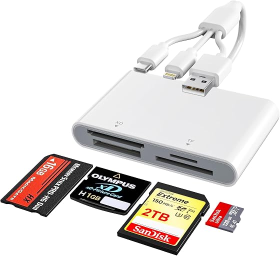 Memory Stick Pro Duo Adapter - 4-in-1 Multi Memory Card Reader with Triple Lightning/USB-C/USB-A for SD/Micro SD/MS/xD-Picture-Card, Sony Cybershot Memory Stick Pro Duo Adapter for iPhone/Android/PC
