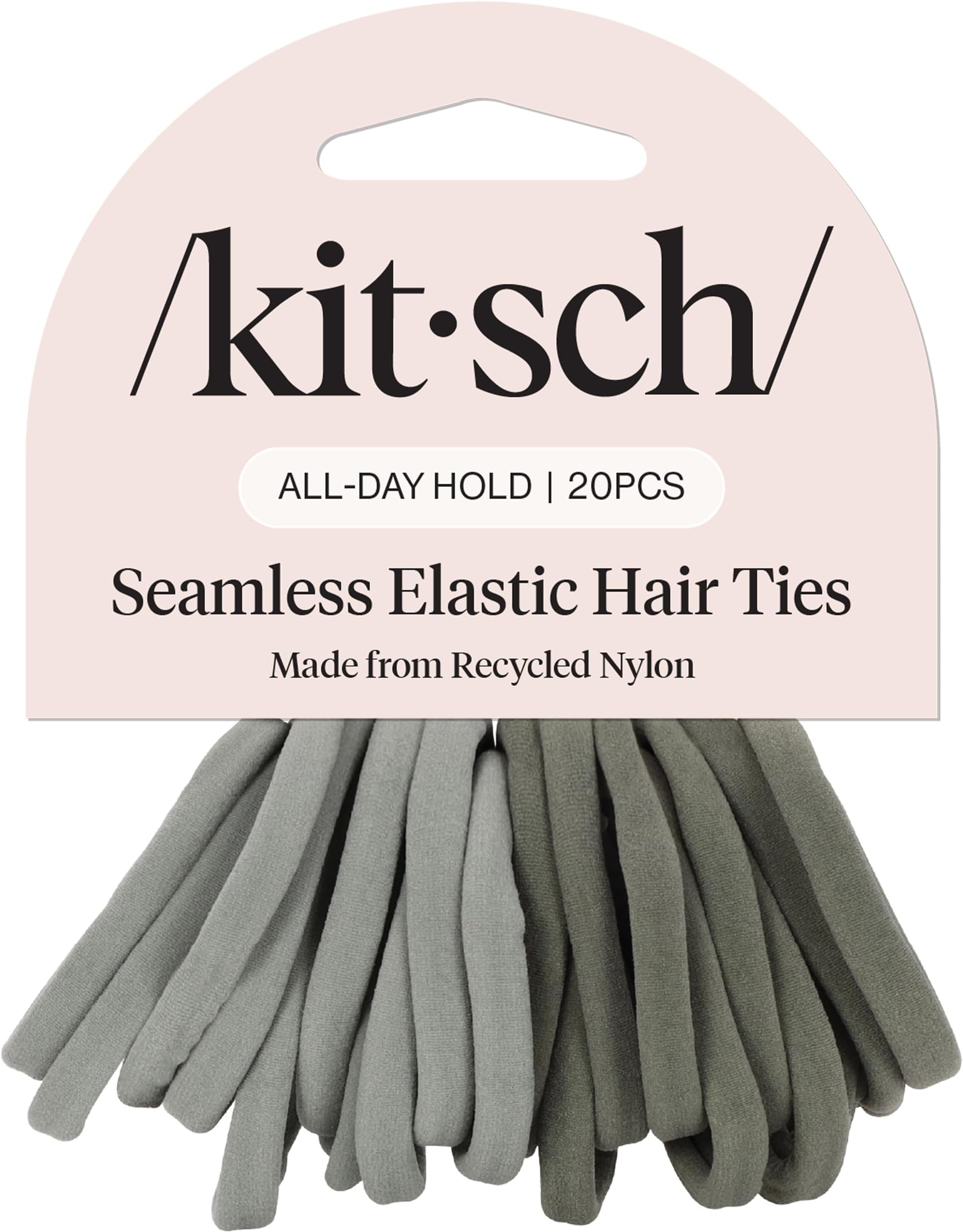 Kitsch Nylon Hair Ties No Damage - Stretchable Hair Bands for Strong All-Day Hold, Ponytail Holders | Hair Accessories for Girls | Ideal Gifts for Women - Eucalyptus, 20 Pcs