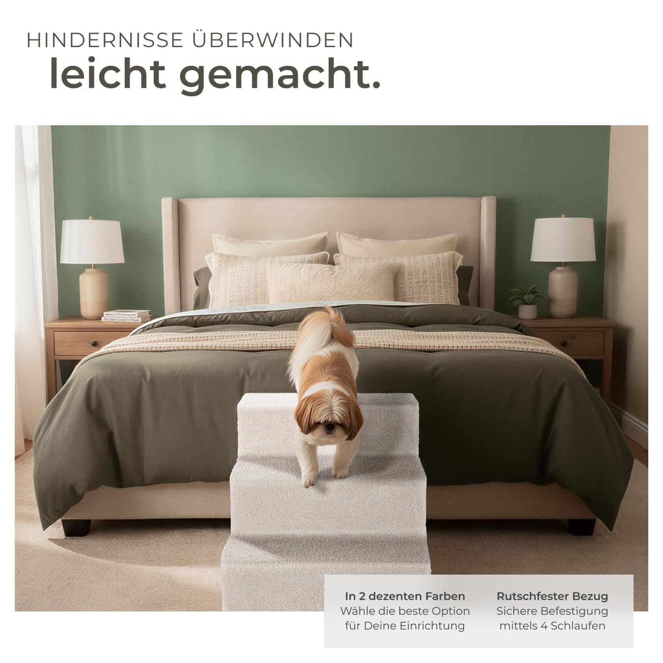 tectake® Hundetreppe oder Katzentreppe, Haustiertreppe, Einstiegshilfe mit waschbarem Bezug, extra Flache Treppenstufen, Tiertreppe für Sofa, Bett oder Auto (Sand, 37 x 45 x 34,5 cm, 3)