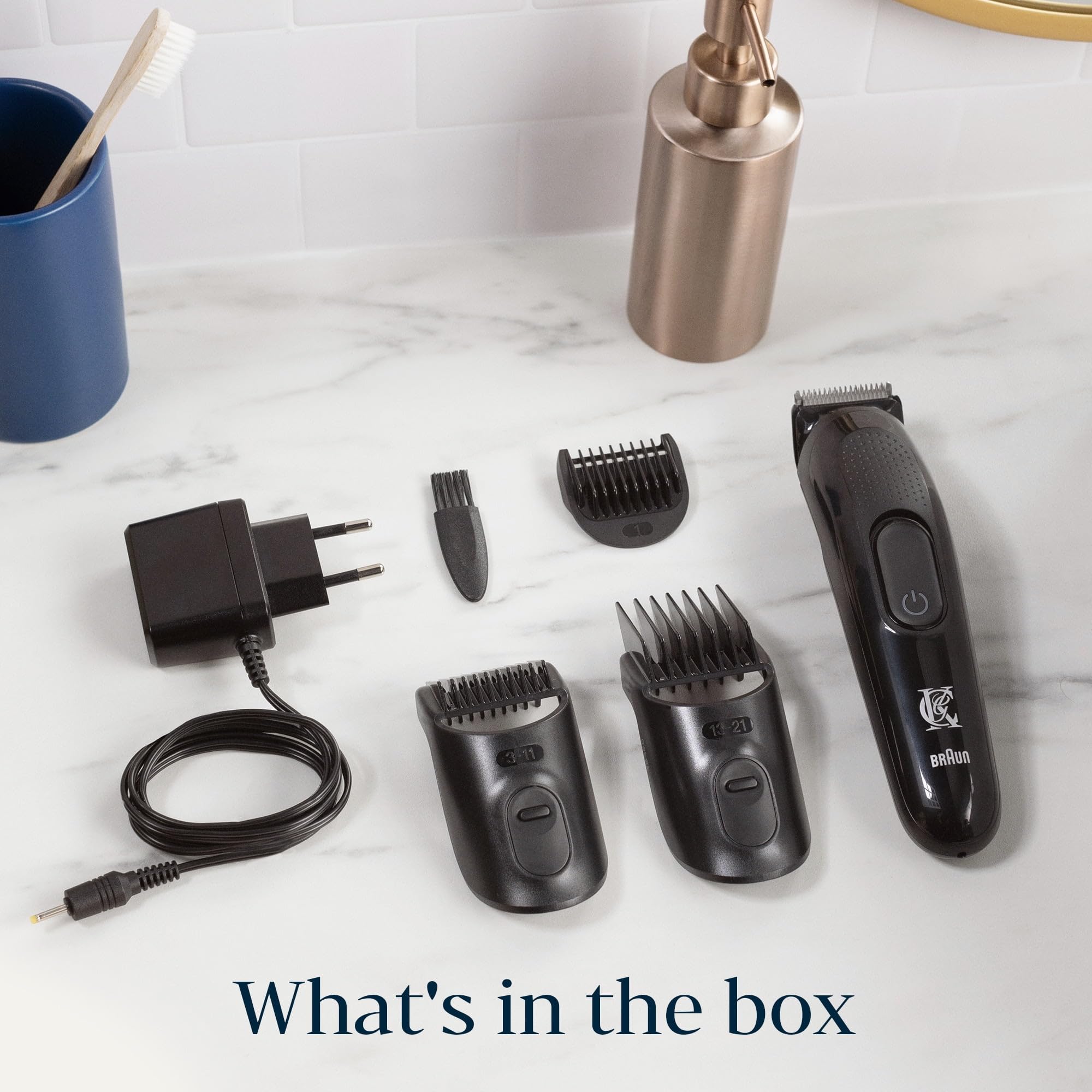 Beard Trimmer for Men - Cordless Rechargeable Electric Razor - 3 Interchangeable Combs, 1 Cleaning Brush, 1 Charger, Pouch