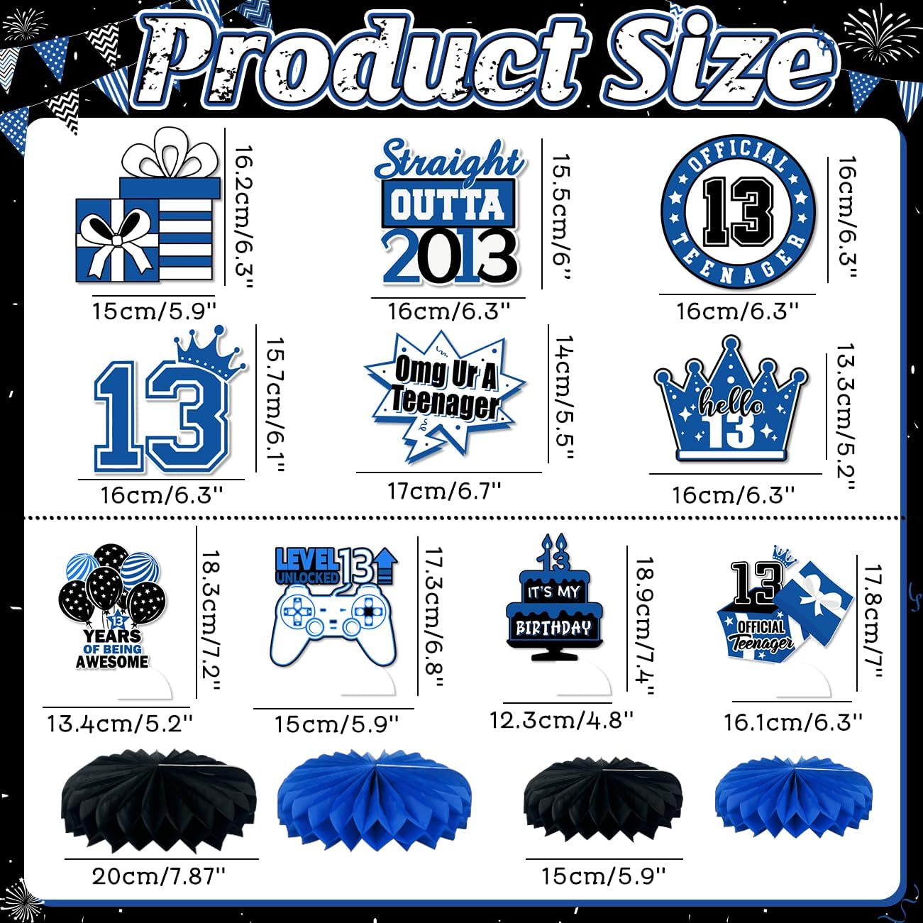 13th Birthday Decorations for Boys Black and Blue Official Teenager 13th Birthday Plates and Napkins Tablecloth Backdrop Omg Ur A Teenager Banner Topper Balloons Since 2013 Boy,Serve 25