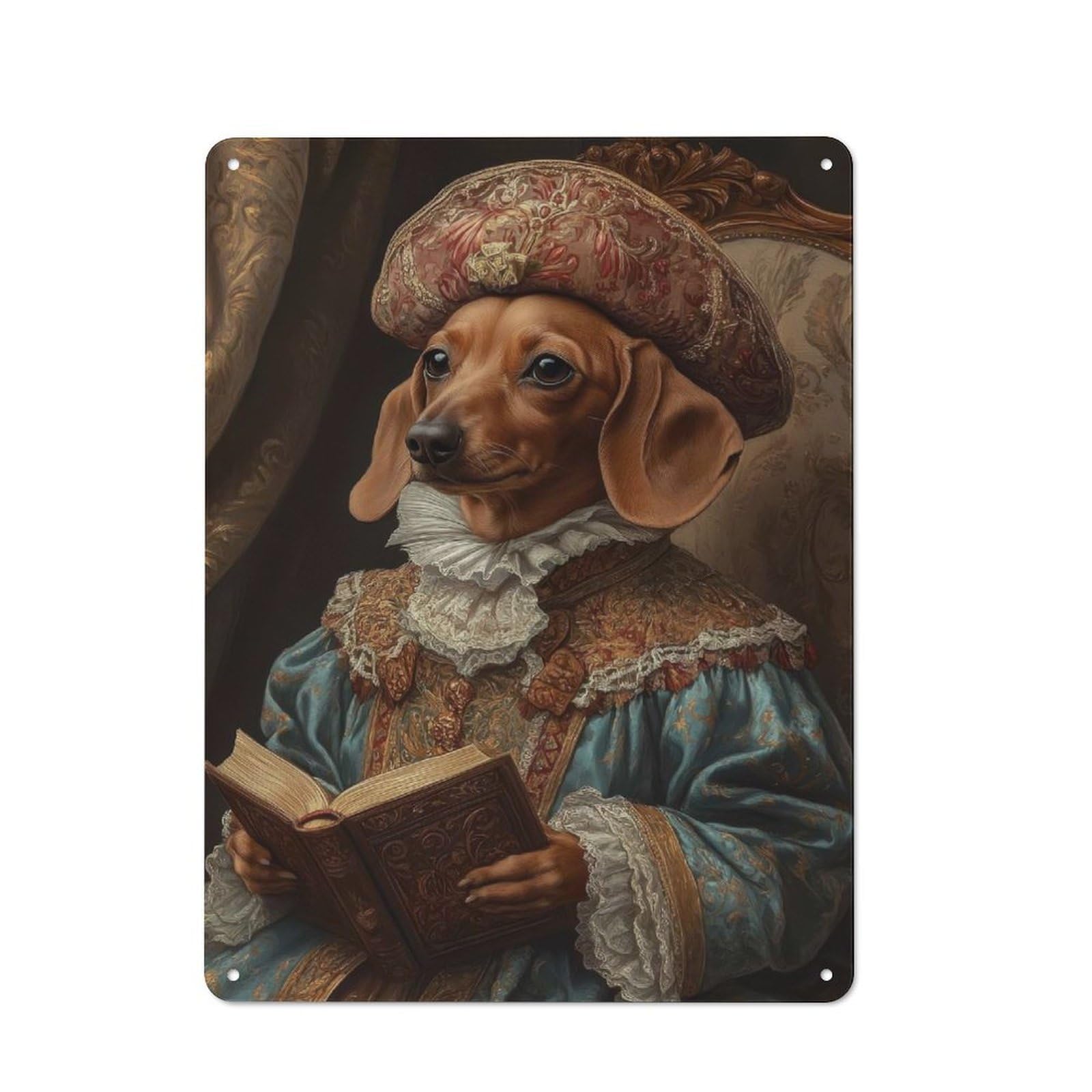 Junmoney Dachshund Noble Scholar Renaissance Dog Port Tin Wall Plaque 40X30cm With Rait For Home Bar Wall, For Kitchen And Home Bar Decor, For Home Office And Studio Walls