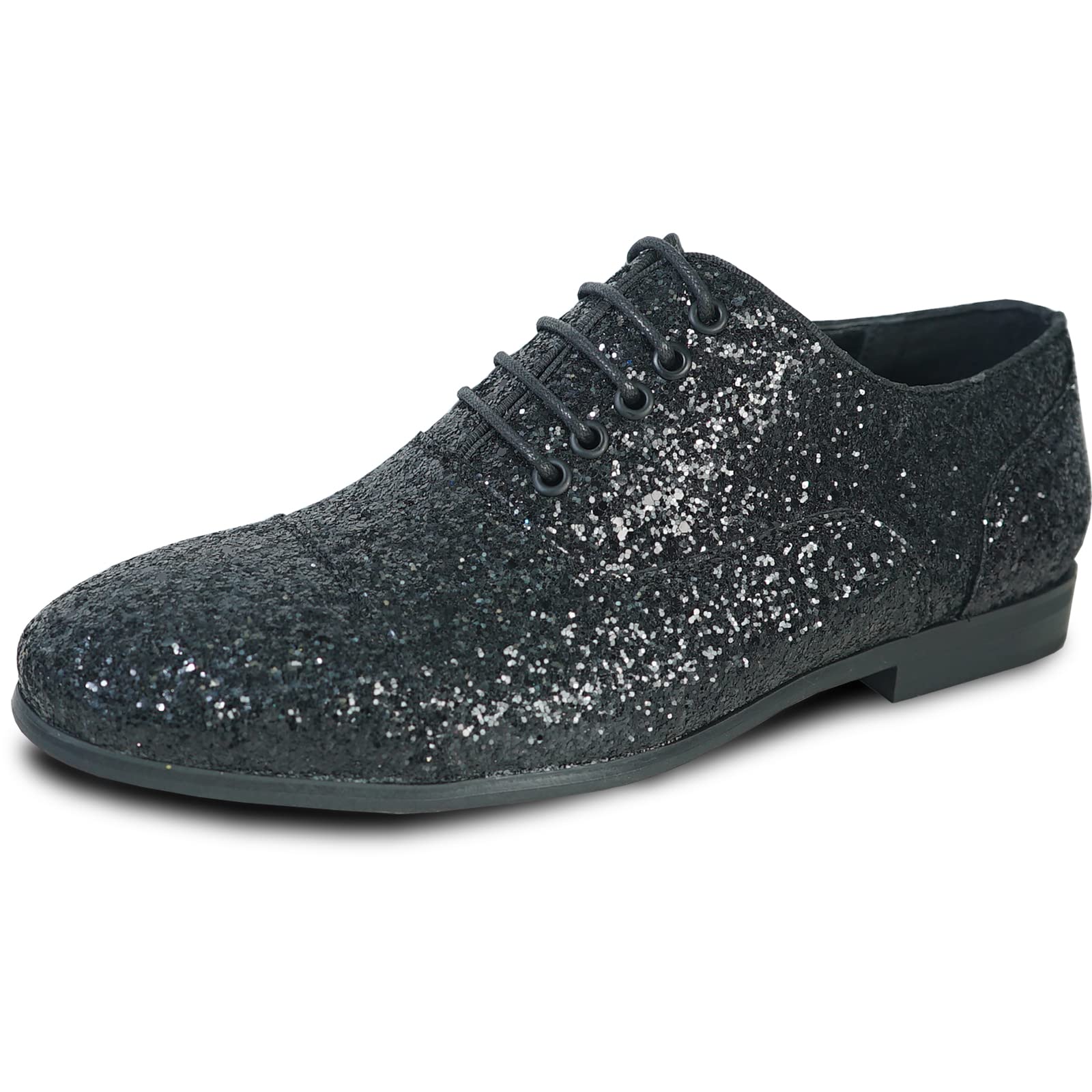 bravo Men Dress Shoe Prom Slip-on Loafer Lace-up Oxford Cap Toe Metallic Glitter for Wedding Prom Black Blue
