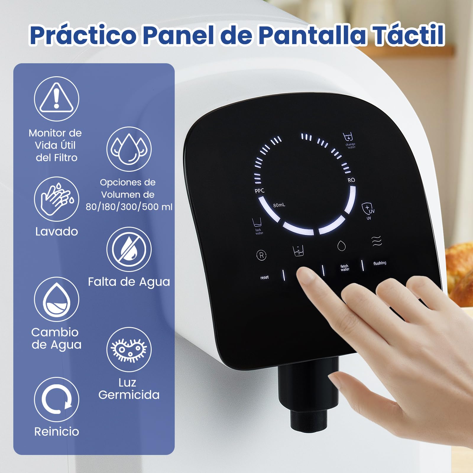 GOPLUS Purificador de Agua de Encimera con Filtración en 5 Etapas, Sistema de Ósmosis Inversa RO + PPC con Luz UV, Filtración Potable sin Instalación 4:1 de Agua Pura para Drenar