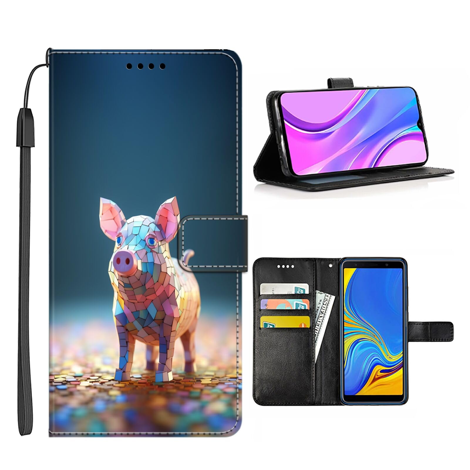 Elgzigok Wallet Phone Case for Google Pixel 2 XL with Pig-aa57 - Stylish and Functional PU Leather-Free Smartphone Case with Card Holder Multicolor