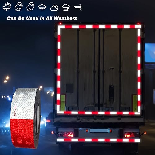 Miniatura 3 de SWRT DOT-C2 Cinta Reflectante 2 Pulgadas x 200 Pies Roja Blanca Cinta Reflectante Exterior Impermeable Conspicuidad Adhesivo Fuerte Cinta Reflectora