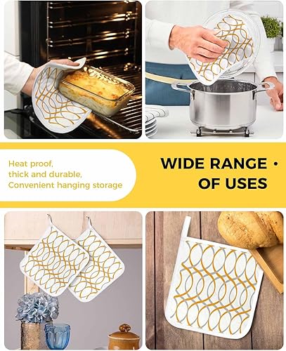 Miniatura 4 de 4 Packs Orange Grey Pot Holders Sets for Kitchen,Oven Pan Plate Bowl Pads Heat Proof Mat with Hanging Loop,Terry Cloth Potholders Soft Grip For