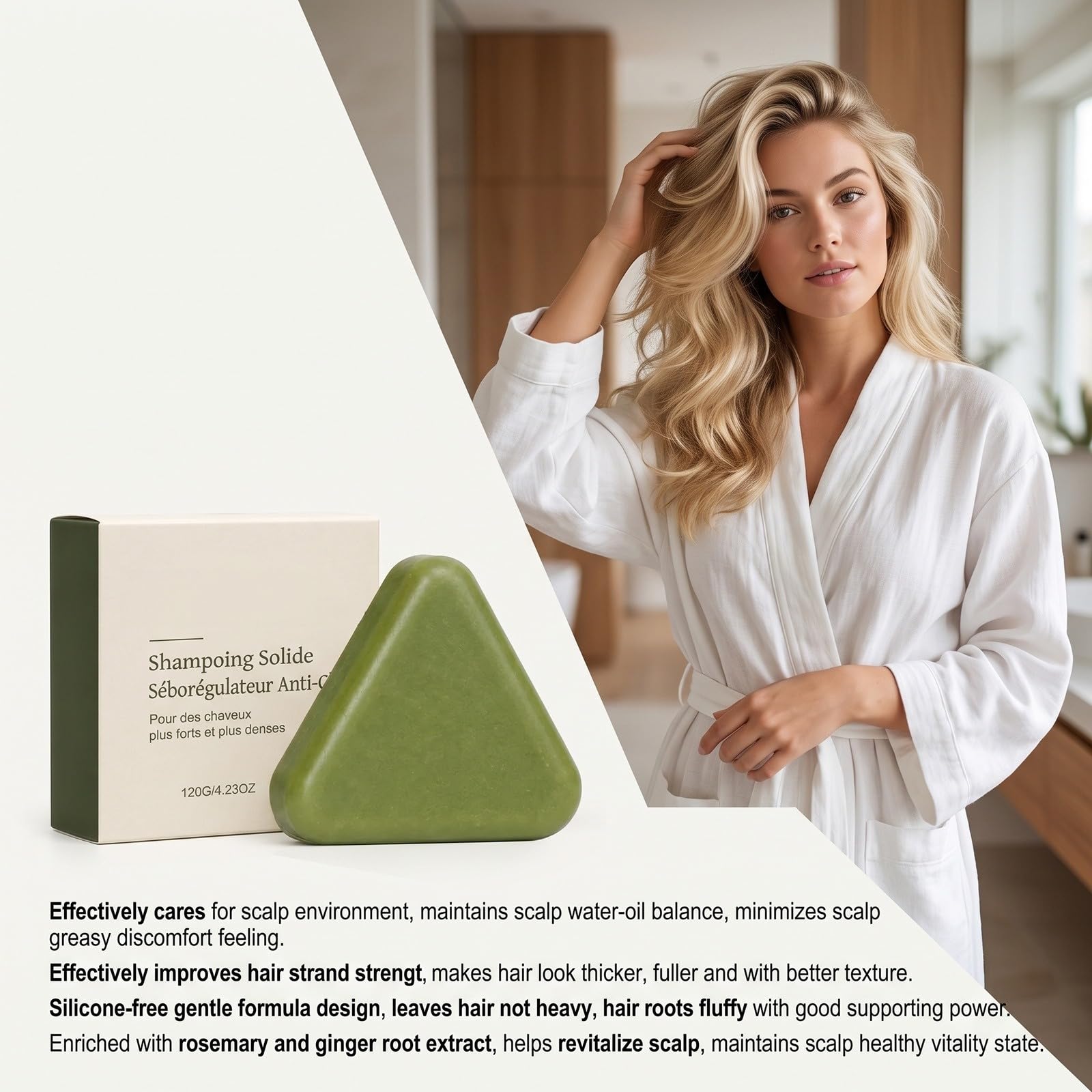 Natural Triangular Soap Shampoo - Potrójny Effective Vegetable Oil Complex | Szampon z naturalnych roślin do delikatnego oczyszczania i pielęgnacji, silnych i smoothów do włosów - dla mężczyzn i kobiet