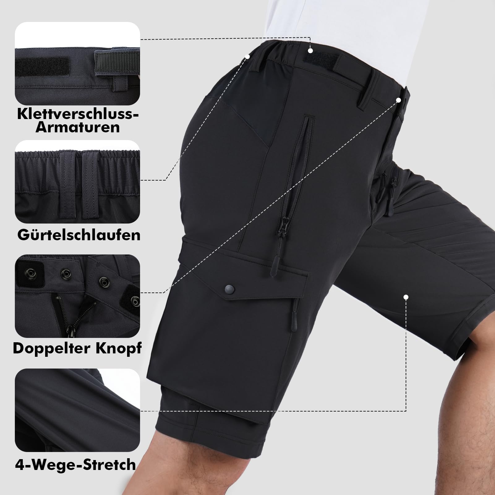Hiauspor MTB-Hose-Herren-Kurz-Radhose-Fahrradhose-Herren Schnelltrocknend Mountainbike Hose Atmungsaktiv Radlerhose Wanderhose Cargo Trekking Bermuda Outdoor